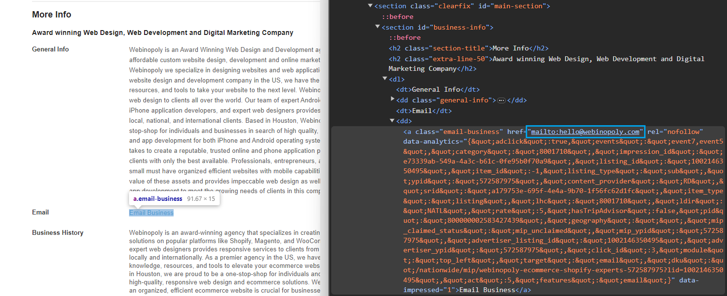 Inspect the page to see how it stores emails in HTML