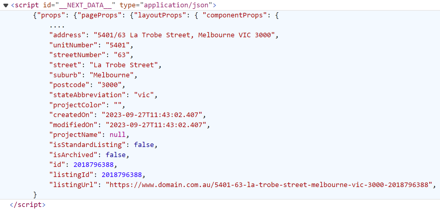 property page hidden web data on domain.com.au