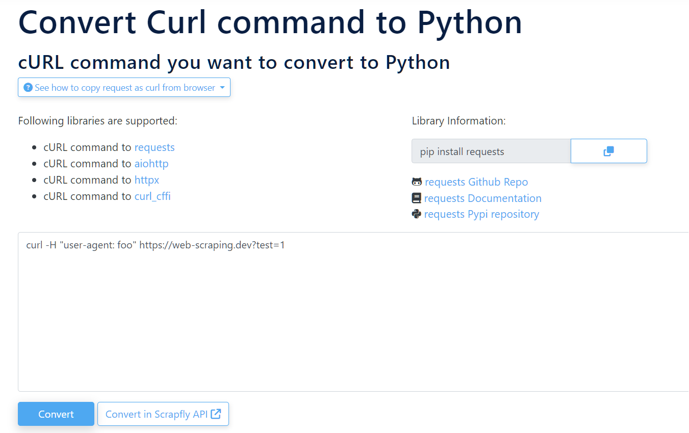 curl to Python tool