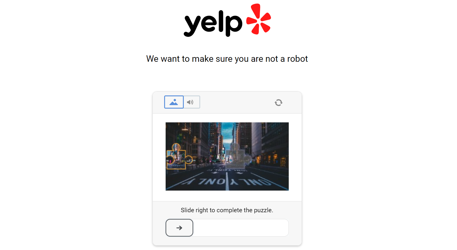 yelp page requesting solving captcha