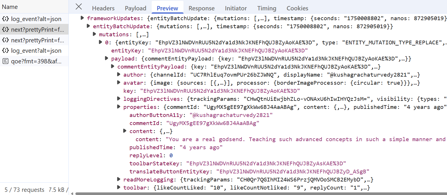 page source of a youtube video page