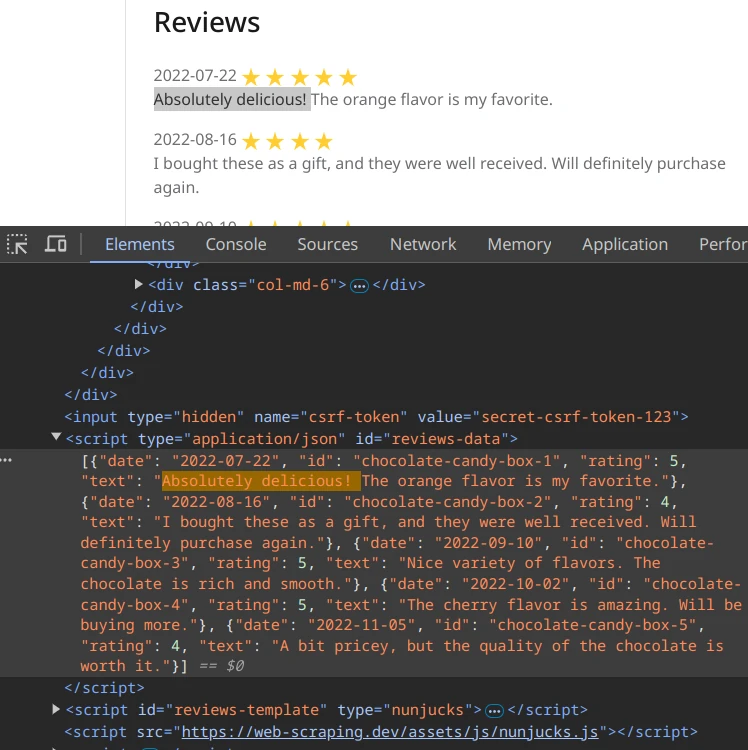 hidden web data on web-scraping.dev/product/1 review section