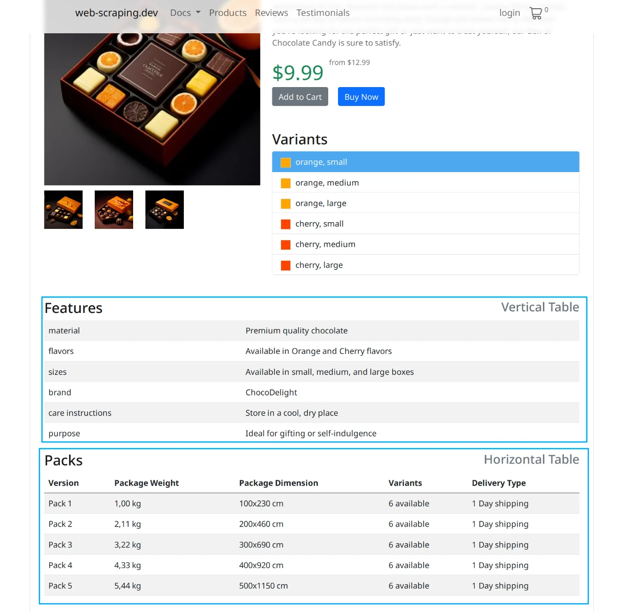 example of a table list