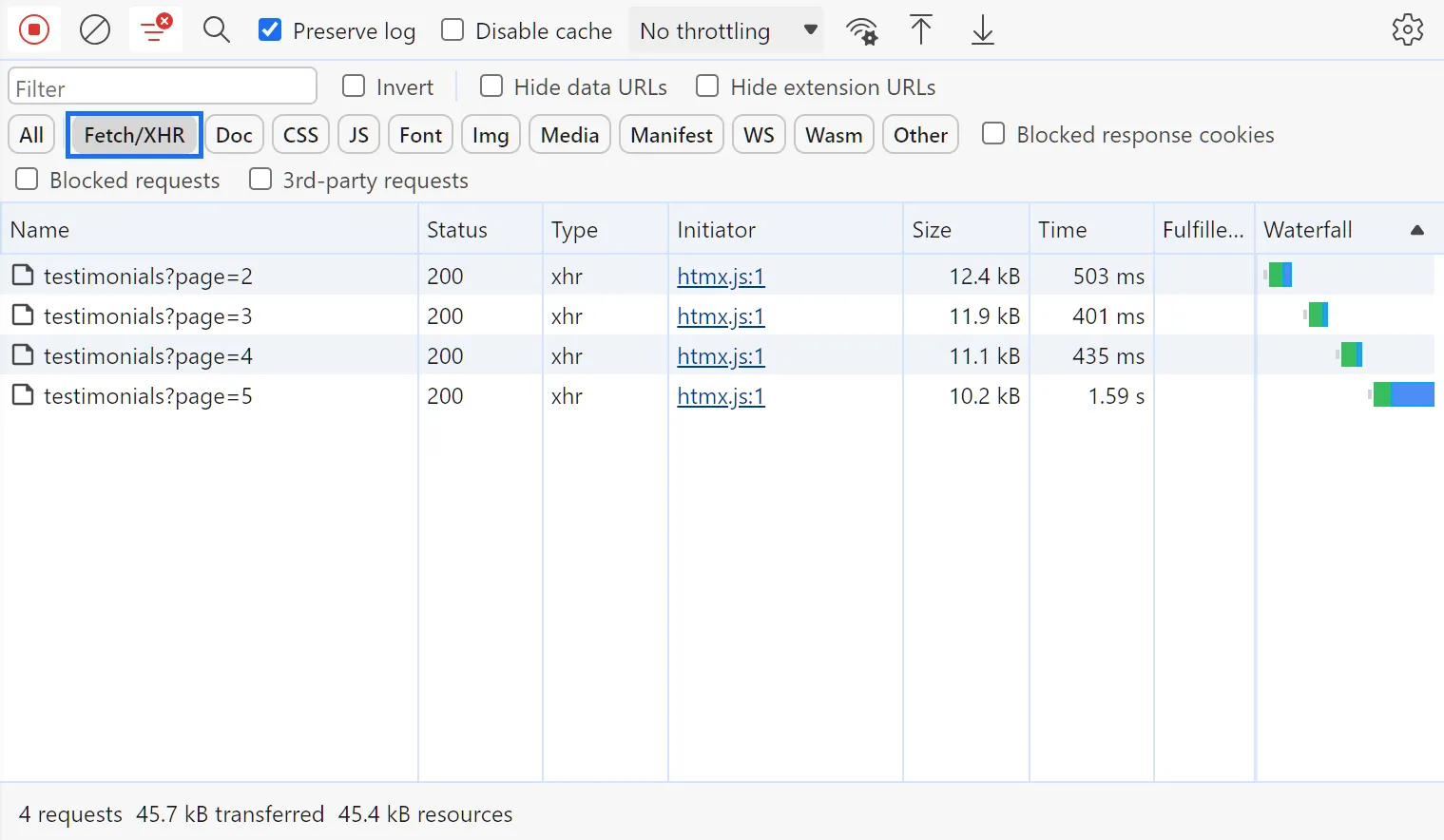 requests on edge developer tools