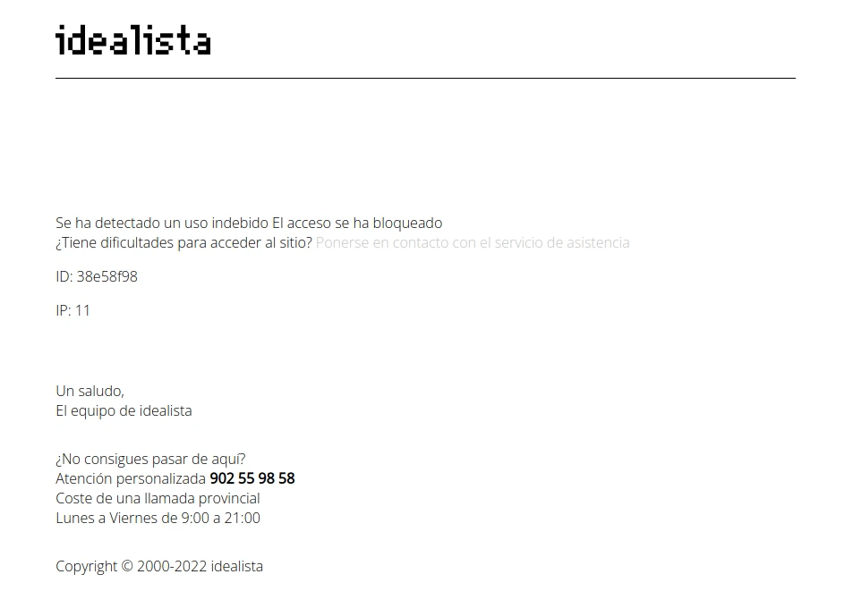 screenshot of idealista blocking page
