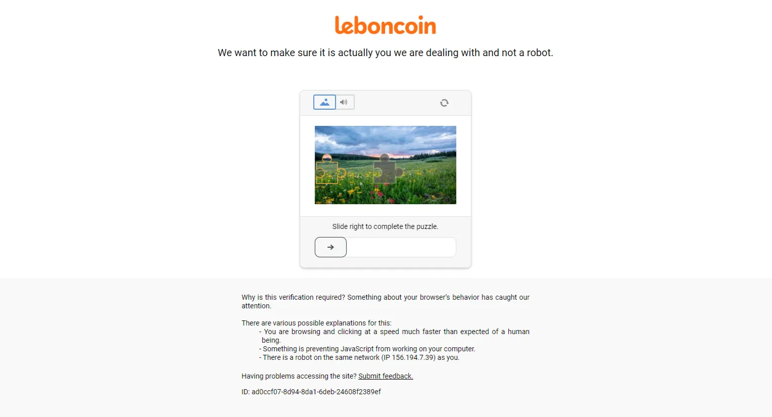 screengrab of a leboncoin scraping block page
