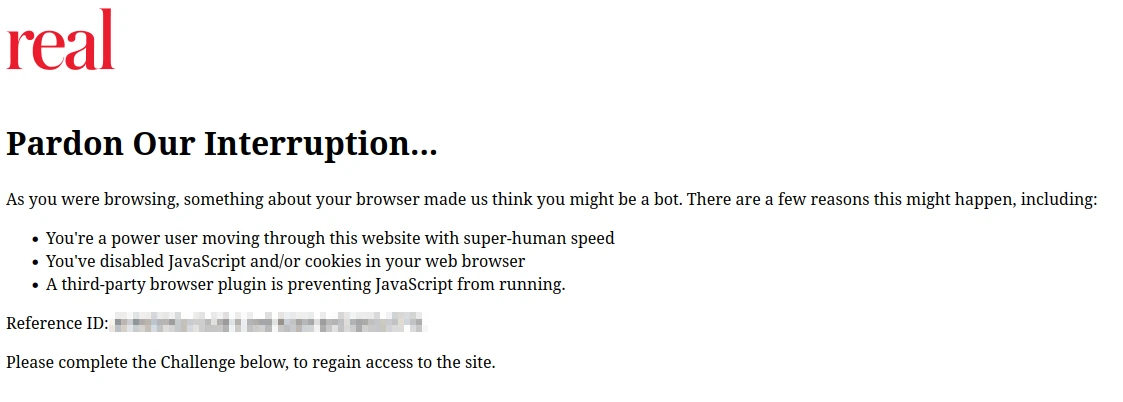 screenshot of realtor.com blocking page