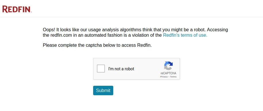 screenshot of redfin's blocked page