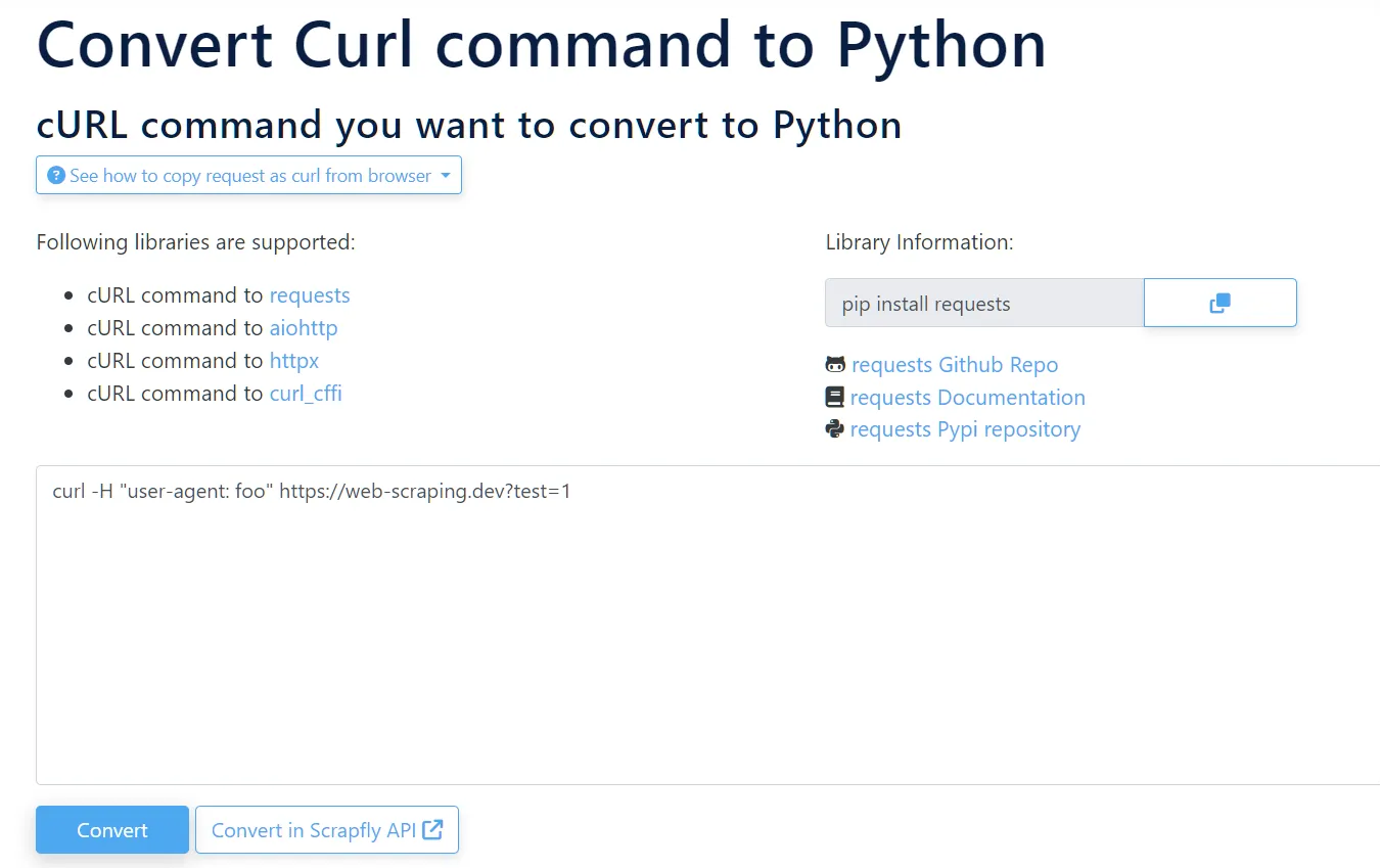 curl to Python tool