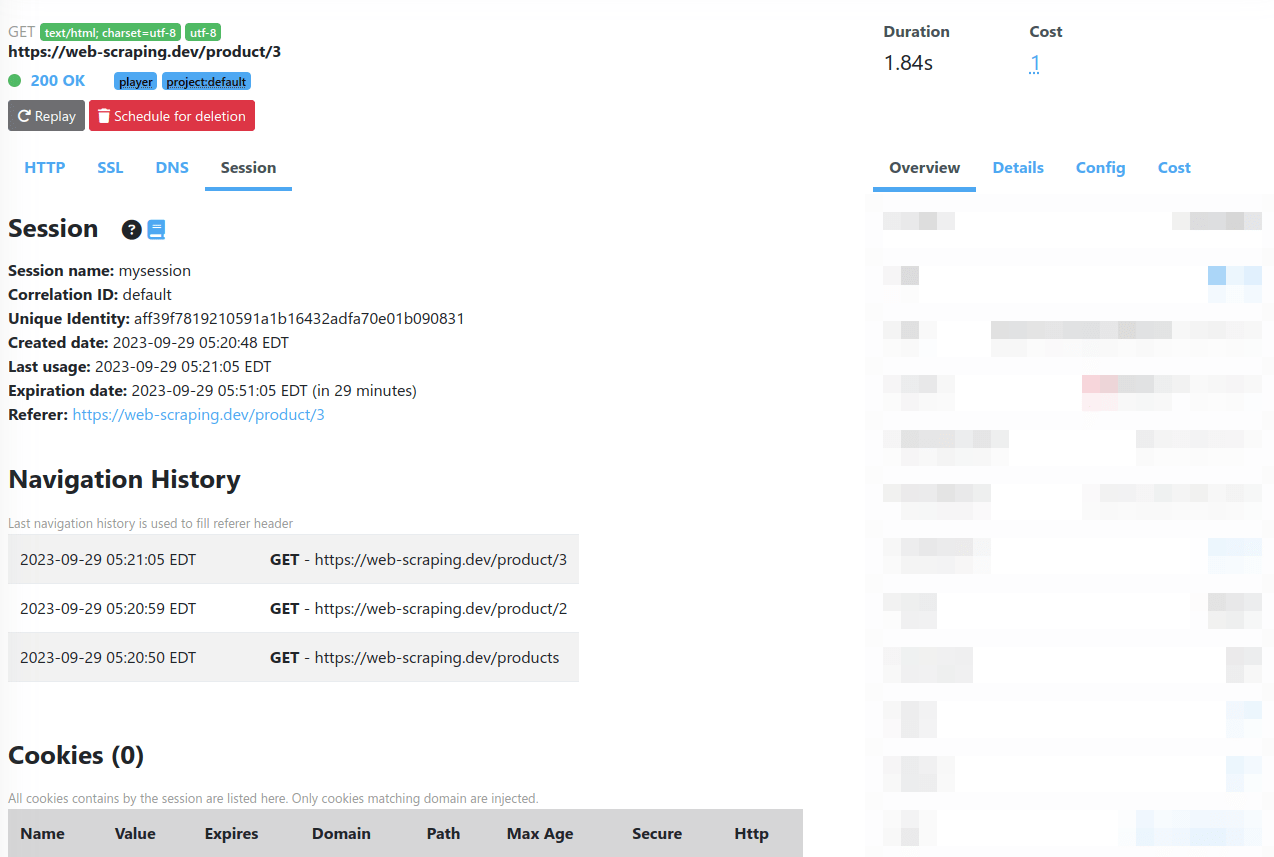 overview page of web interface